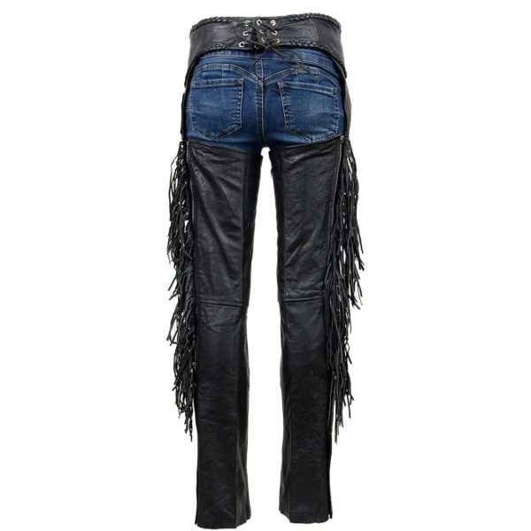 Womens Black Fringed Leather Chaps