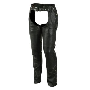 Womens Black Leather Chaps with Zip Pockets