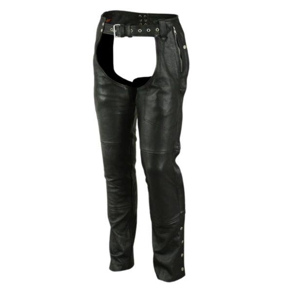 Womens Black Leather Chaps with Zip Pockets