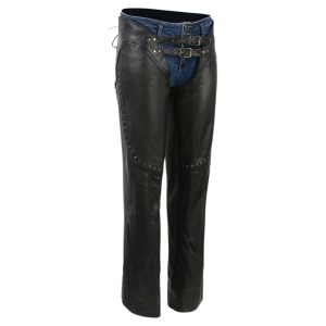 Womens Genuine Black Leather Chaps