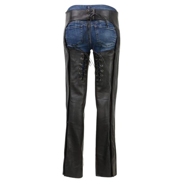 Womens Genuine Black Leather Chaps