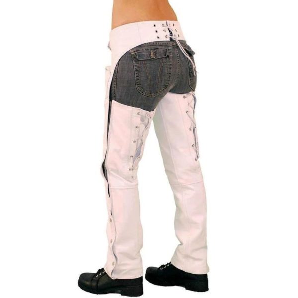 women pink leather chaps