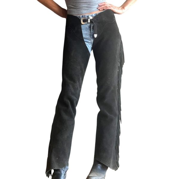 Womens Western Black Leather Chaps
