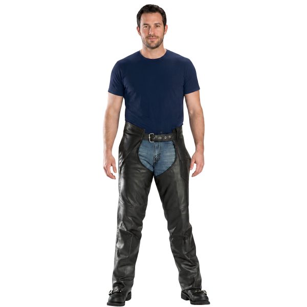 Airin Black Mens Motorcycle Leather Chaps