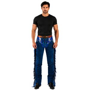 Antique Blue Suede Mens Western Fringe Chaps