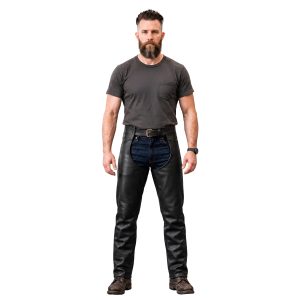 Bold Back Biker Buttless Leather Chaps