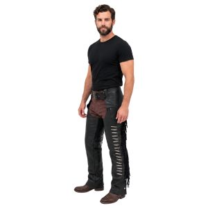 Darren black leather riding chaps with side lacing