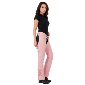 Pink leather motorcycle chaps for women