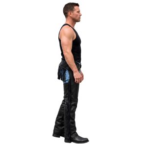 Jordan black leather motorcycle chaps with fringe
