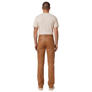 Brown leather cargo pants for men