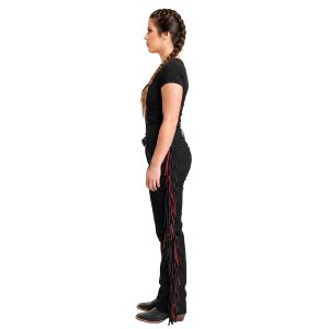 Black suede leather chaps for women with fringe
