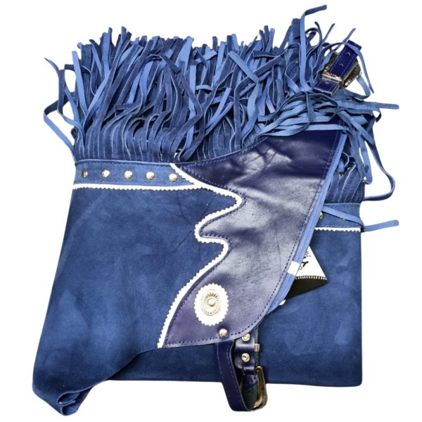 Blue Suede Mens Western Fringe Chaps