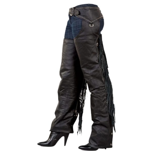 Wine Black Womens Biker Riding Fringes Chaps