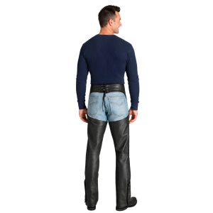 Leather work riding chaps with open-back design