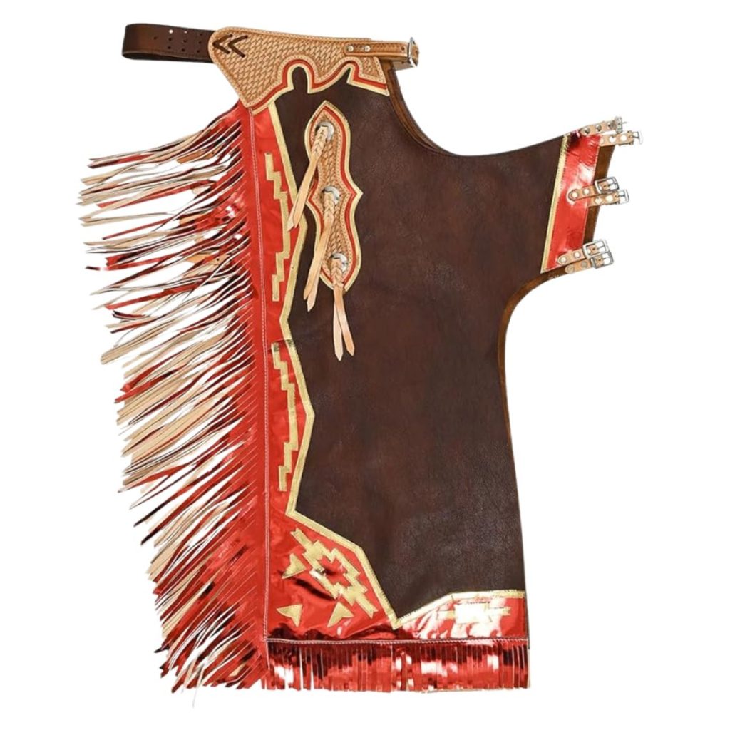 Showman Kids' Two-Tone Brown Suede Leather Chaps & Vest Set With Fringe