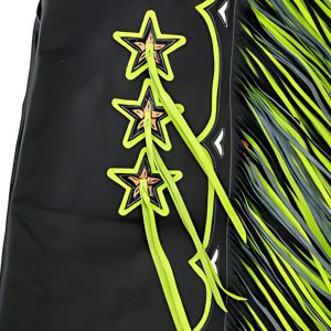 Western Black & Green Top Grain Leather Bull Riding Chaps