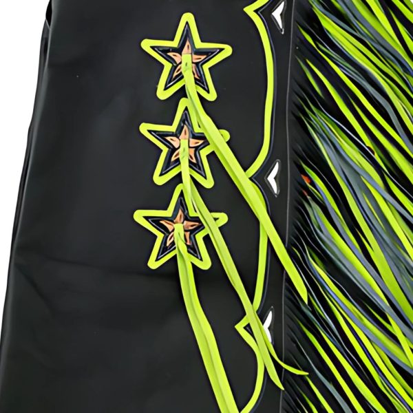 Western Black & Green Top Grain Leather Bull Riding Chaps
