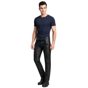 Men's black leather biker chaps