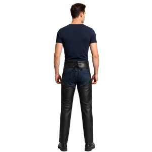 Black leather motorcycle chaps