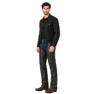 Black leather assless motorcycle chaps for men
