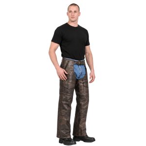 Brown leather assless motorcycle chaps for men