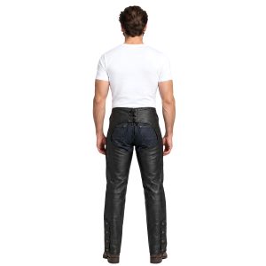 Wild West black leather biker chaps for men