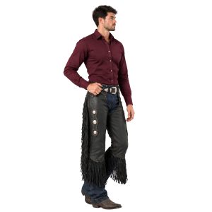 Black sheepskin leather Western chinks