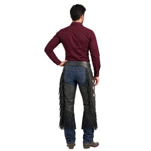 Black sheep leather riding chinks for Western riders