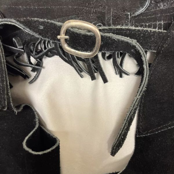 Black Suede Riding Chaps With Fringe