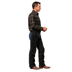 Black suede leather chaps with side fringe