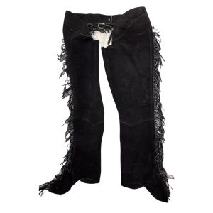 Black Suede Riding Chaps With Fringe