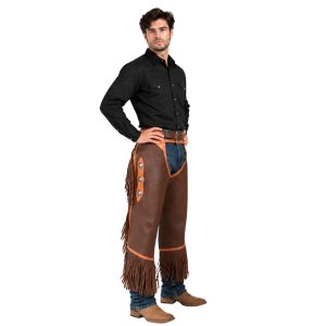 Classic leather cowboy chinks with fringe