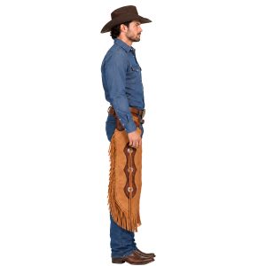 Rugged Western Cowhide Chinks for Cowboy Riding