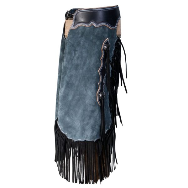 Stone Blue Suede Western Chinks With Black Fringe