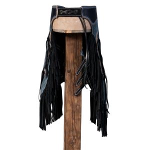 Stone Blue Suede Western Chinks With Black Fringe