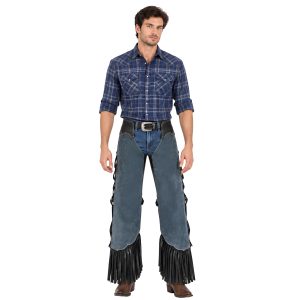 Stone Blue Suede Western Chinks With Black Fringe