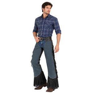 Stone Blue Cowboy Riding Chinks with Classic Western Fringe
