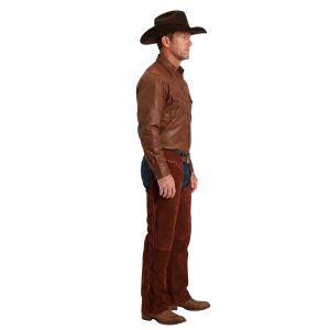 Vintage suede leather chaps with studs and fringe