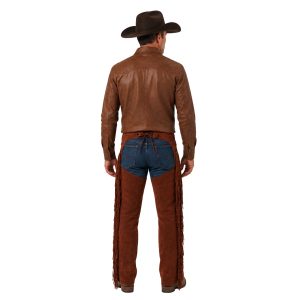 Suede leather cowboy chaps with long fringe