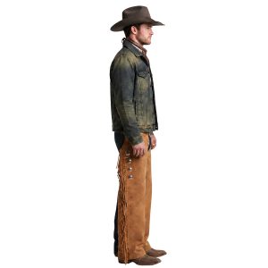 Western suede chaps with fringe and silver conchos