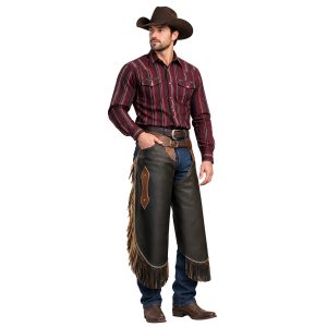 Vintage Leather Western Chinks with Fringe Detailing