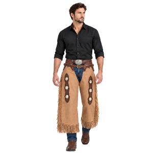 Western Weaver Leather Chinks with Basketweave Yoke