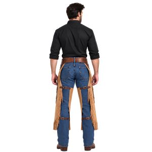 Classic Western Leather Chinks with Basketweave Detailing