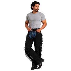 Black suede leather riding chaps for cowboys