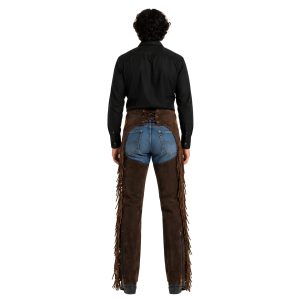 Men's brown suede cowboy chaps with long fringe