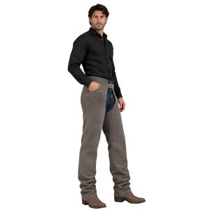 Gray suede Western riding chaps for cowboys