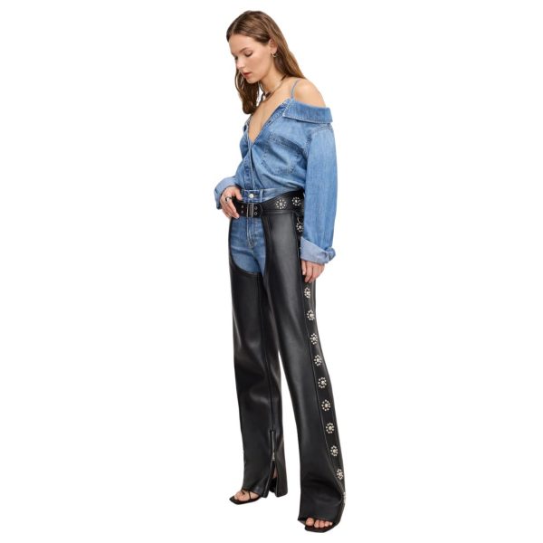 Premium Woman Black Leather Studded Chaps