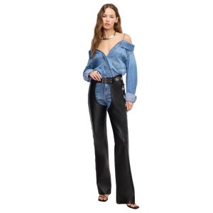 Premium Woman Black Leather Studded Chaps