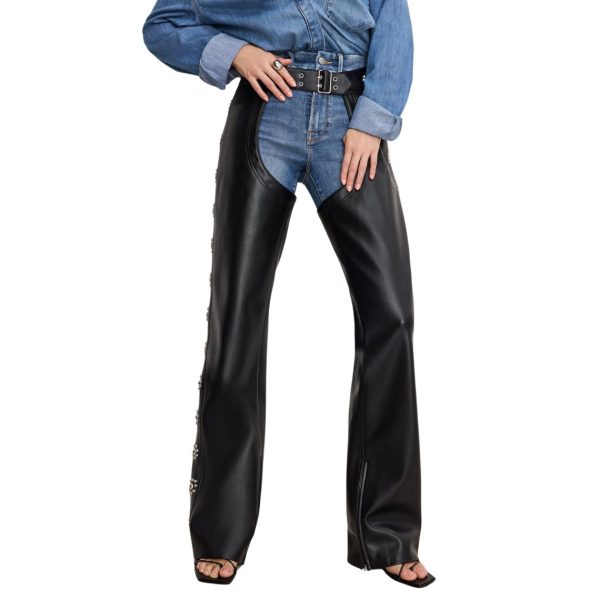 Premium Woman Black Leather Studded Chaps