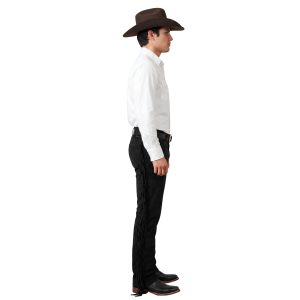 Black suede Western riding chaps with fringe